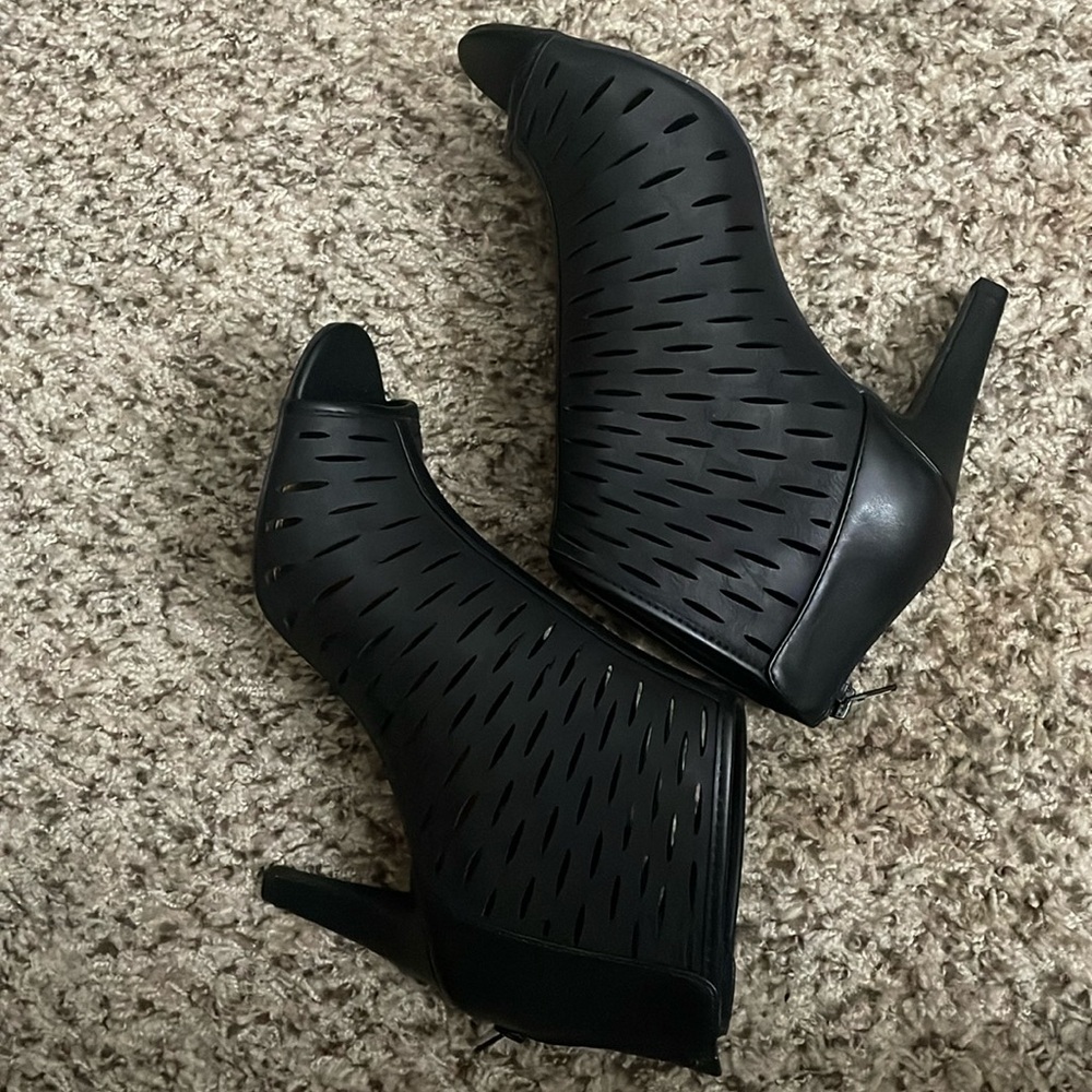 Peep Toe Faux Leather Heel Boot - Unworn